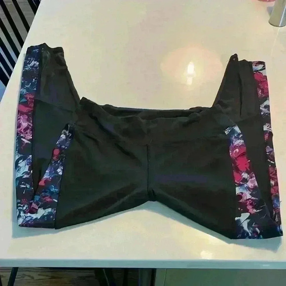 Metaphor black tights with bright pink/blue design on legs. Sz M - Picture 1 of 7